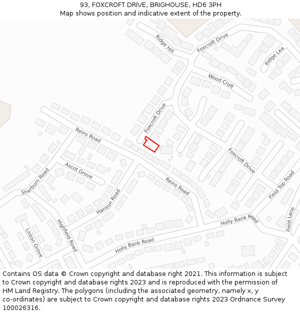 93, FOXCROFT DRIVE, BRIGHOUSE, HD6 3PH: Location map and indicative extent of plot