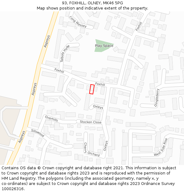 93, FOXHILL, OLNEY, MK46 5PG: Location map and indicative extent of plot