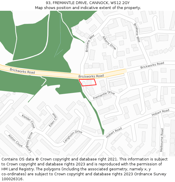 93, FREMANTLE DRIVE, CANNOCK, WS12 2GY: Location map and indicative extent of plot