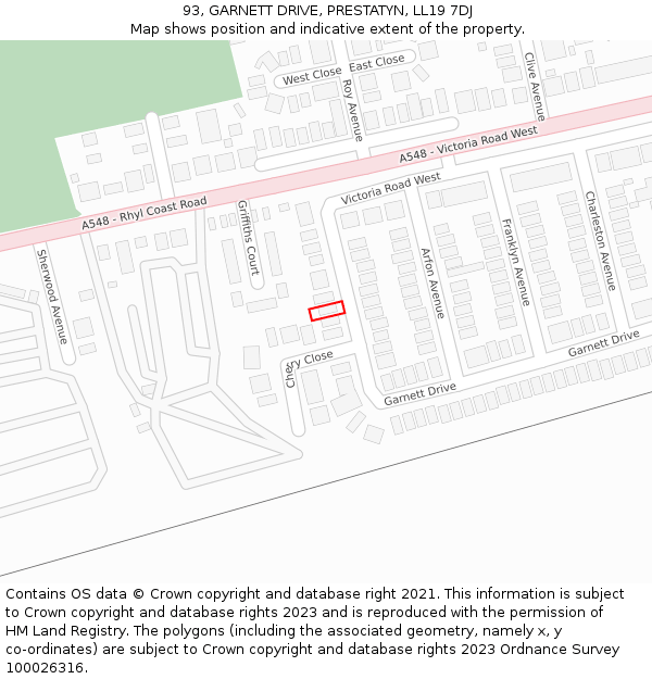 93, GARNETT DRIVE, PRESTATYN, LL19 7DJ: Location map and indicative extent of plot