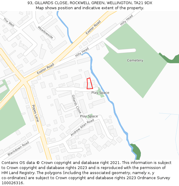 93, GILLARDS CLOSE, ROCKWELL GREEN, WELLINGTON, TA21 9DX: Location map and indicative extent of plot