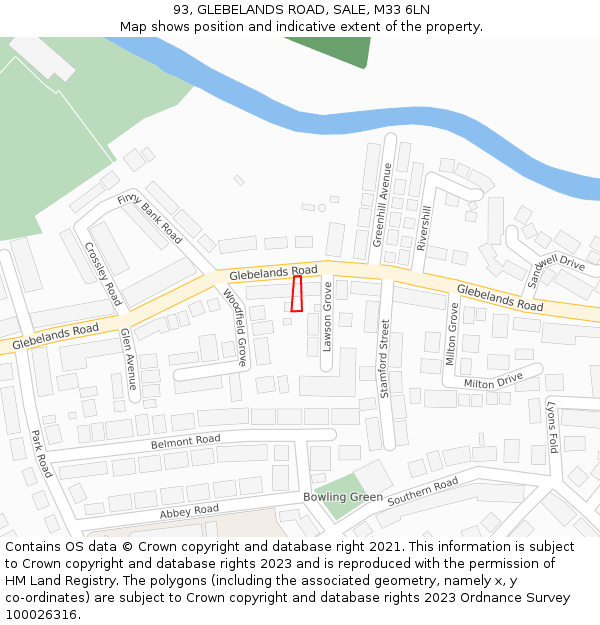 93, GLEBELANDS ROAD, SALE, M33 6LN: Location map and indicative extent of plot