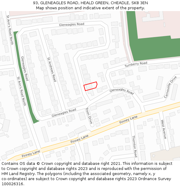 93, GLENEAGLES ROAD, HEALD GREEN, CHEADLE, SK8 3EN: Location map and indicative extent of plot