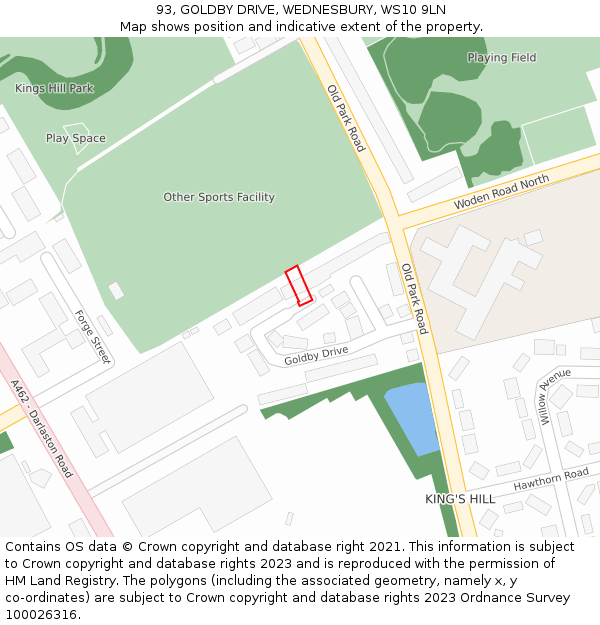 93, GOLDBY DRIVE, WEDNESBURY, WS10 9LN: Location map and indicative extent of plot