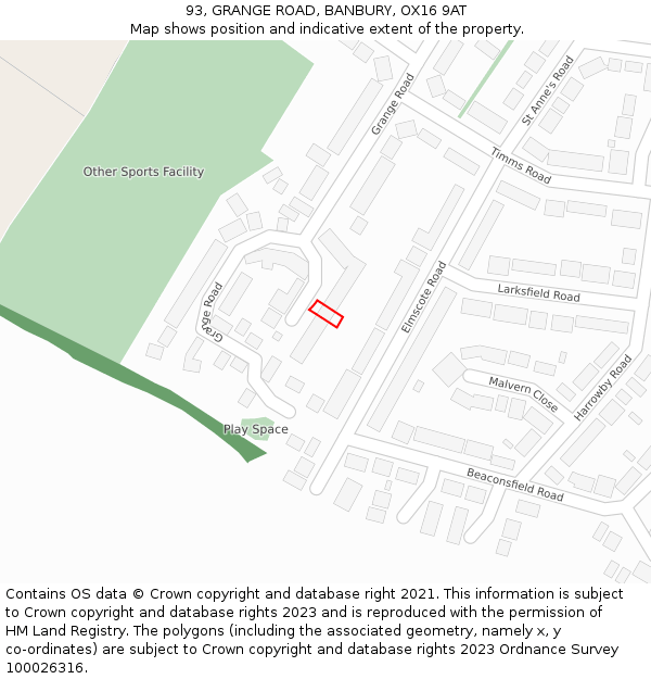 93, GRANGE ROAD, BANBURY, OX16 9AT: Location map and indicative extent of plot