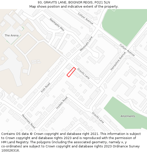 93, GRAVITS LANE, BOGNOR REGIS, PO21 5LN: Location map and indicative extent of plot