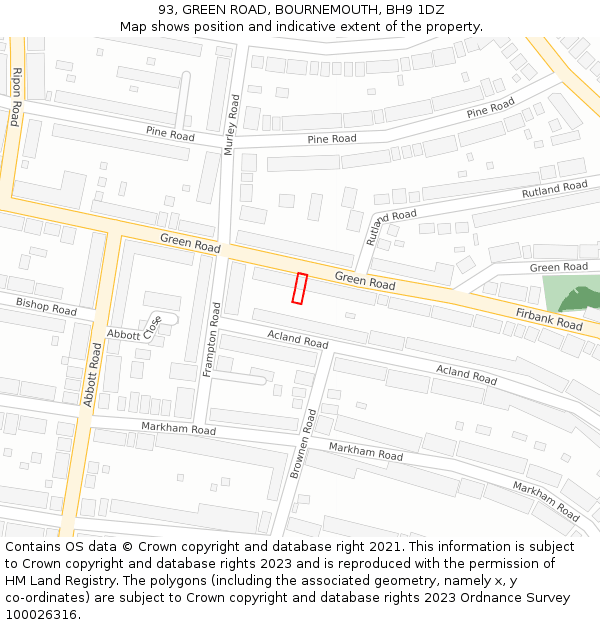93, GREEN ROAD, BOURNEMOUTH, BH9 1DZ: Location map and indicative extent of plot