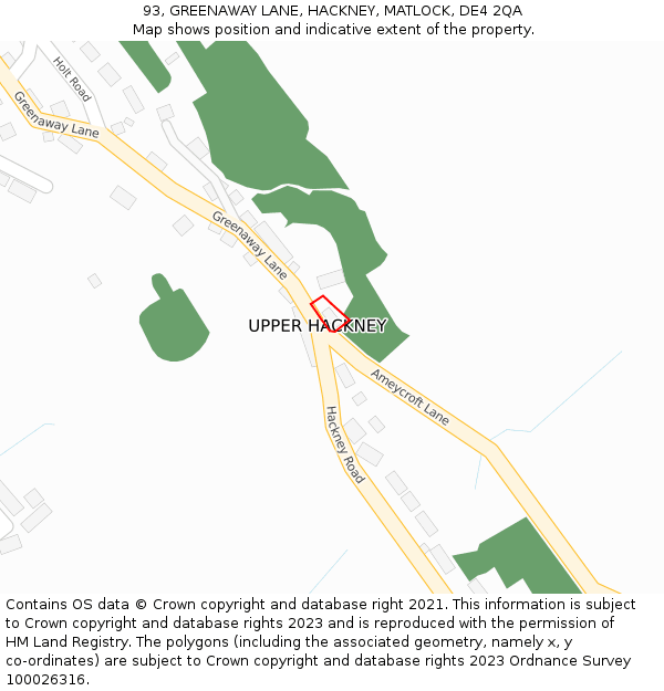 93, GREENAWAY LANE, HACKNEY, MATLOCK, DE4 2QA: Location map and indicative extent of plot
