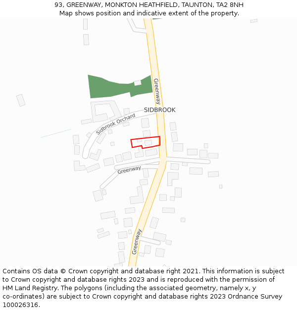 93, GREENWAY, MONKTON HEATHFIELD, TAUNTON, TA2 8NH: Location map and indicative extent of plot