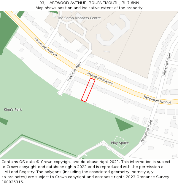 93, HAREWOOD AVENUE, BOURNEMOUTH, BH7 6NN: Location map and indicative extent of plot