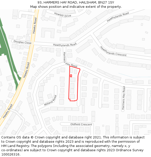 93, HARMERS HAY ROAD, HAILSHAM, BN27 1SY: Location map and indicative extent of plot