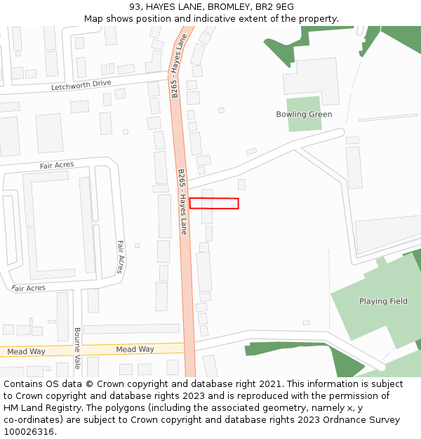 93, HAYES LANE, BROMLEY, BR2 9EG: Location map and indicative extent of plot