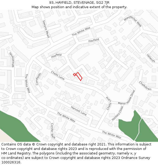 93, HAYFIELD, STEVENAGE, SG2 7JR: Location map and indicative extent of plot