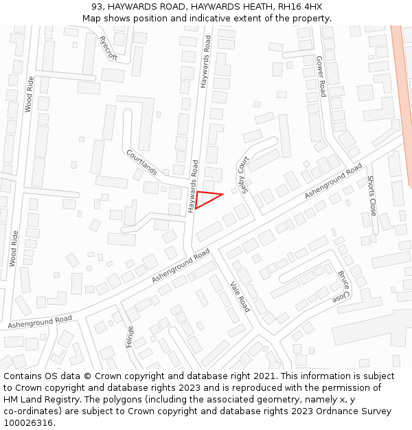 93, HAYWARDS ROAD, HAYWARDS HEATH, RH16 4HX: Location map and indicative extent of plot