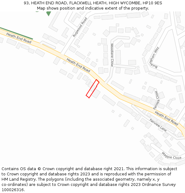 93, HEATH END ROAD, FLACKWELL HEATH, HIGH WYCOMBE, HP10 9ES: Location map and indicative extent of plot