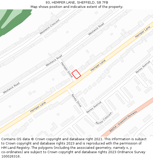 93, HEMPER LANE, SHEFFIELD, S8 7FB: Location map and indicative extent of plot