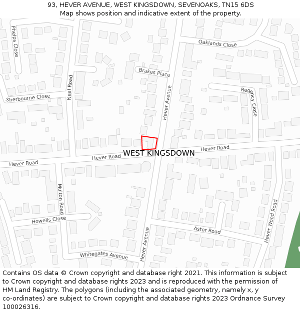 93, HEVER AVENUE, WEST KINGSDOWN, SEVENOAKS, TN15 6DS: Location map and indicative extent of plot