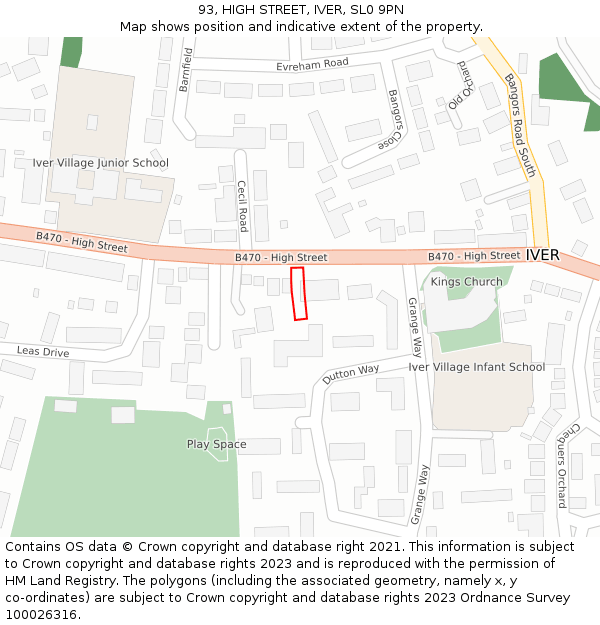 93, HIGH STREET, IVER, SL0 9PN: Location map and indicative extent of plot