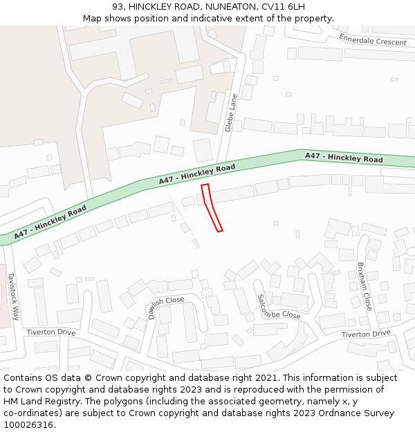 93, HINCKLEY ROAD, NUNEATON, CV11 6LH: Location map and indicative extent of plot