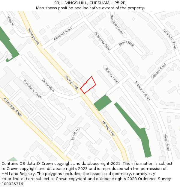 93, HIVINGS HILL, CHESHAM, HP5 2PJ: Location map and indicative extent of plot