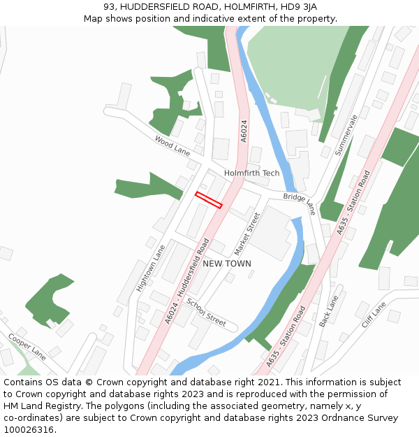 93, HUDDERSFIELD ROAD, HOLMFIRTH, HD9 3JA: Location map and indicative extent of plot
