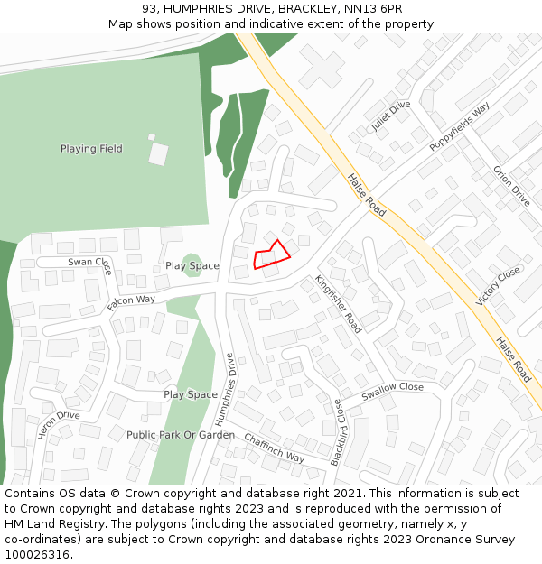 93, HUMPHRIES DRIVE, BRACKLEY, NN13 6PR: Location map and indicative extent of plot
