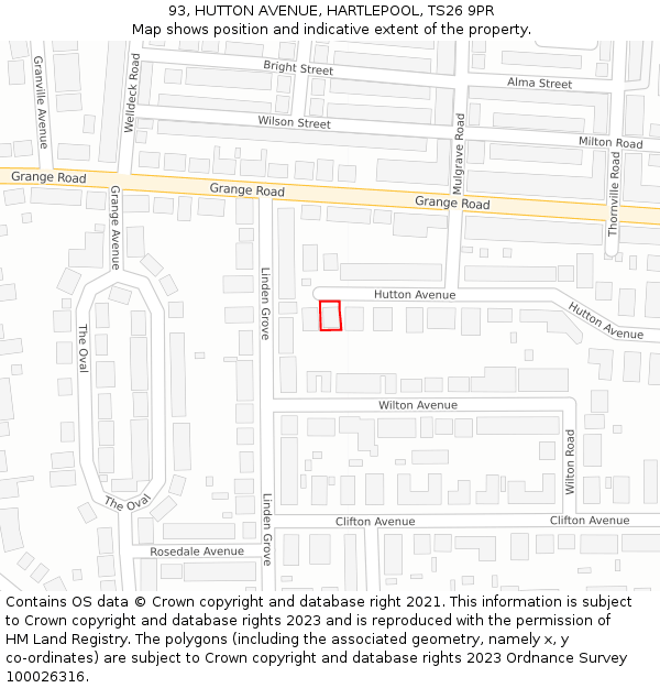 93, HUTTON AVENUE, HARTLEPOOL, TS26 9PR: Location map and indicative extent of plot