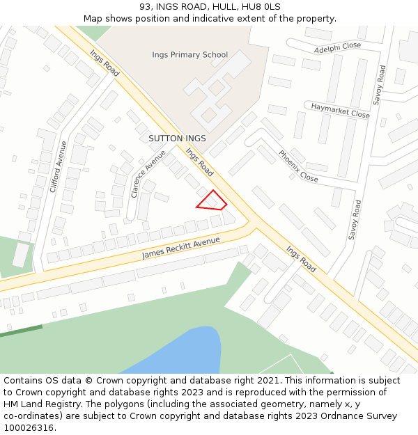 93, INGS ROAD, HULL, HU8 0LS: Location map and indicative extent of plot