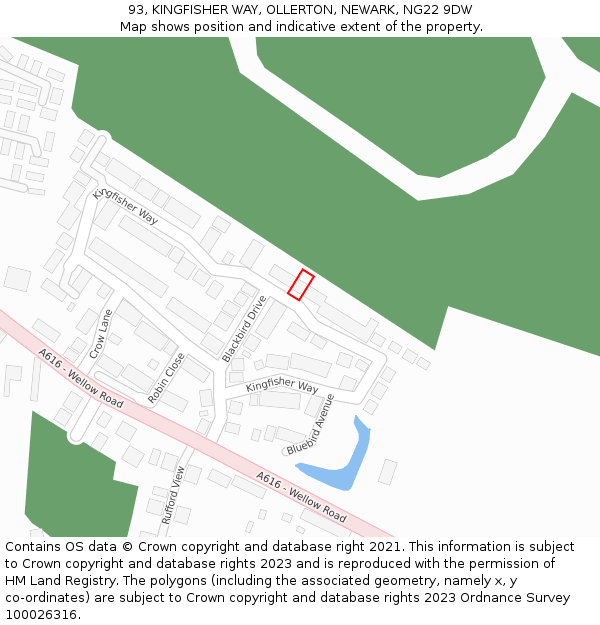 93, KINGFISHER WAY, OLLERTON, NEWARK, NG22 9DW: Location map and indicative extent of plot