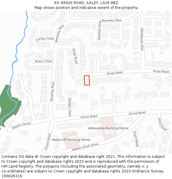 93, KINGS ROAD, ILKLEY, LS29 9BZ: Location map and indicative extent of plot