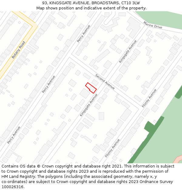 93, KINGSGATE AVENUE, BROADSTAIRS, CT10 3LW: Location map and indicative extent of plot