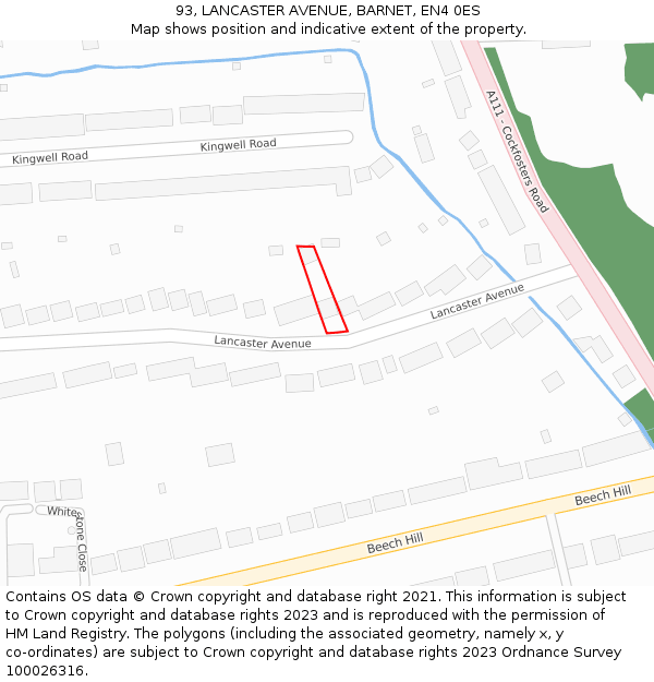93, LANCASTER AVENUE, BARNET, EN4 0ES: Location map and indicative extent of plot