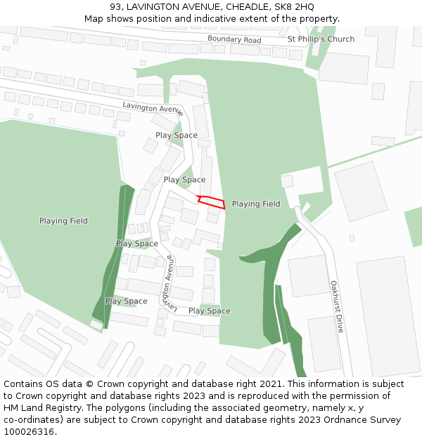 93, LAVINGTON AVENUE, CHEADLE, SK8 2HQ: Location map and indicative extent of plot