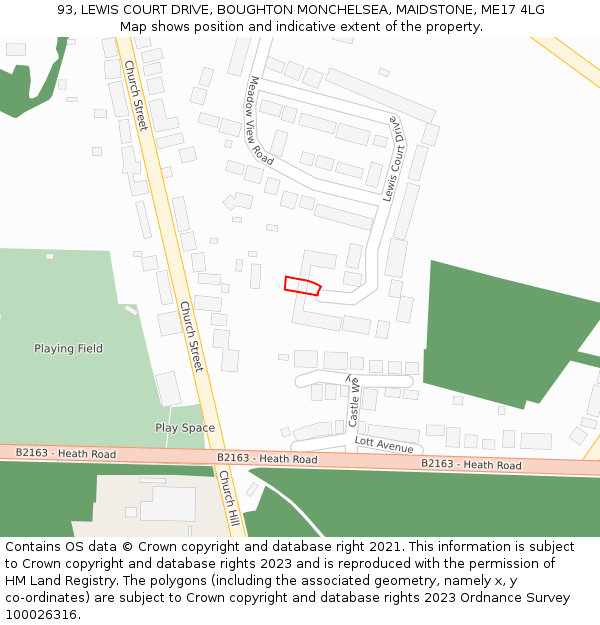 93, LEWIS COURT DRIVE, BOUGHTON MONCHELSEA, MAIDSTONE, ME17 4LG: Location map and indicative extent of plot