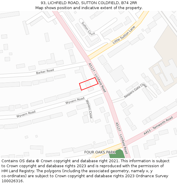 93, LICHFIELD ROAD, SUTTON COLDFIELD, B74 2RR: Location map and indicative extent of plot