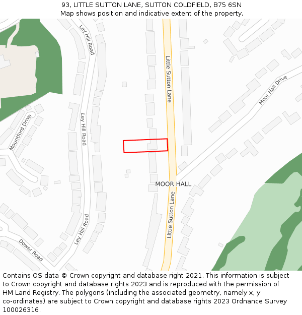 93, LITTLE SUTTON LANE, SUTTON COLDFIELD, B75 6SN: Location map and indicative extent of plot
