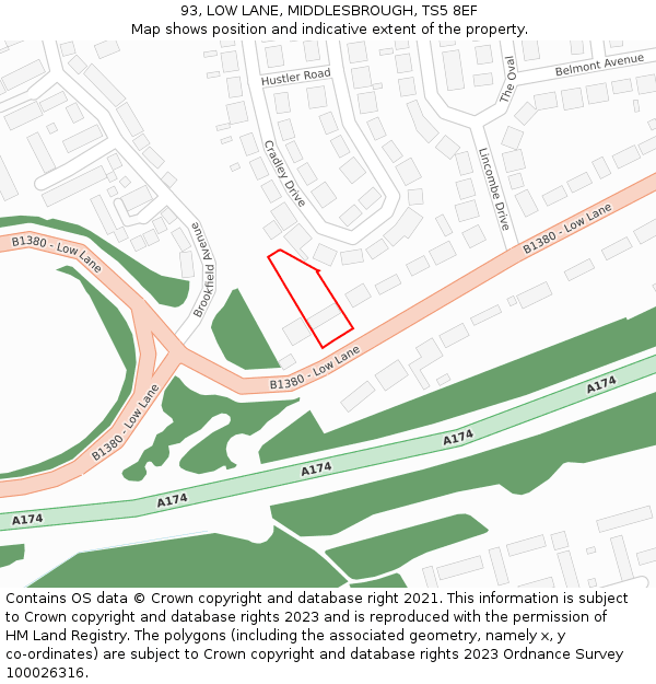 93, LOW LANE, MIDDLESBROUGH, TS5 8EF: Location map and indicative extent of plot