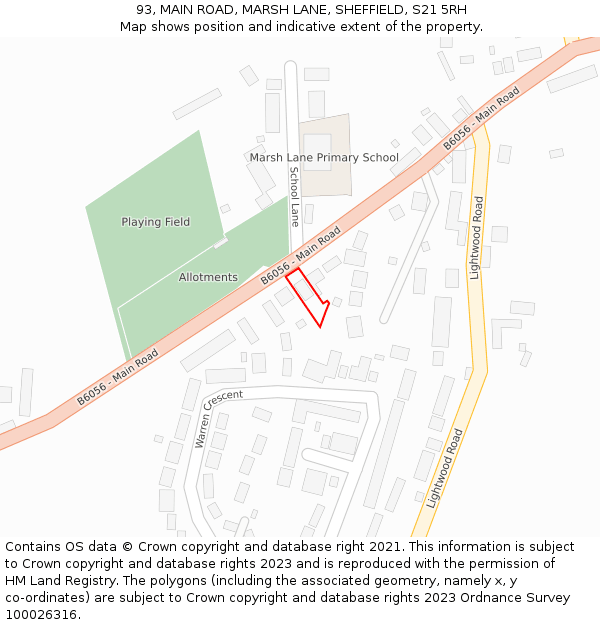 93, MAIN ROAD, MARSH LANE, SHEFFIELD, S21 5RH: Location map and indicative extent of plot