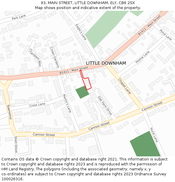 93, MAIN STREET, LITTLE DOWNHAM, ELY, CB6 2SX: Location map and indicative extent of plot