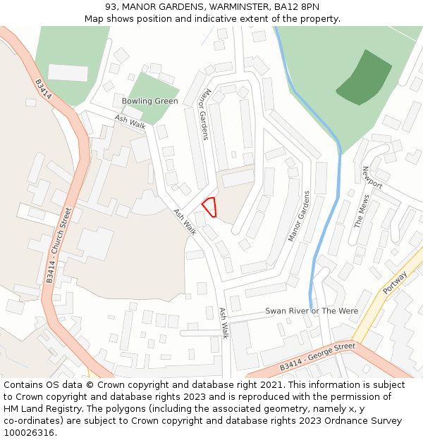 93, MANOR GARDENS, WARMINSTER, BA12 8PN: Location map and indicative extent of plot