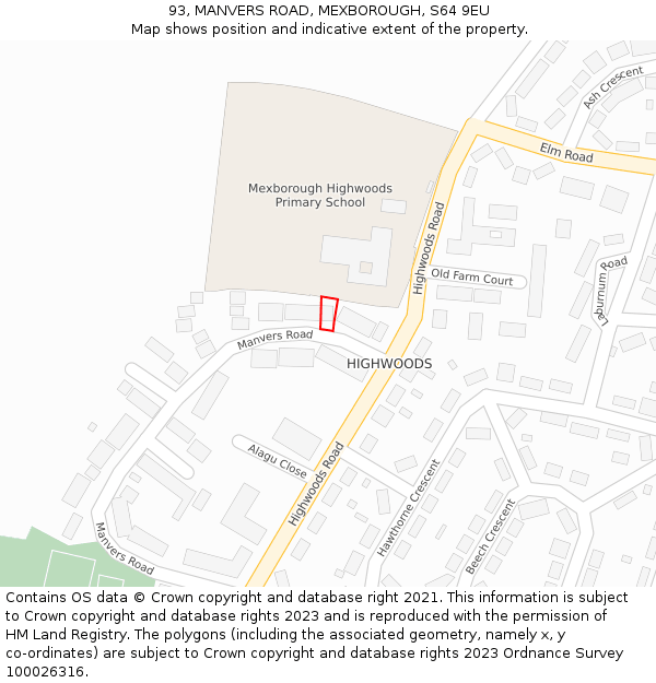 93, MANVERS ROAD, MEXBOROUGH, S64 9EU: Location map and indicative extent of plot