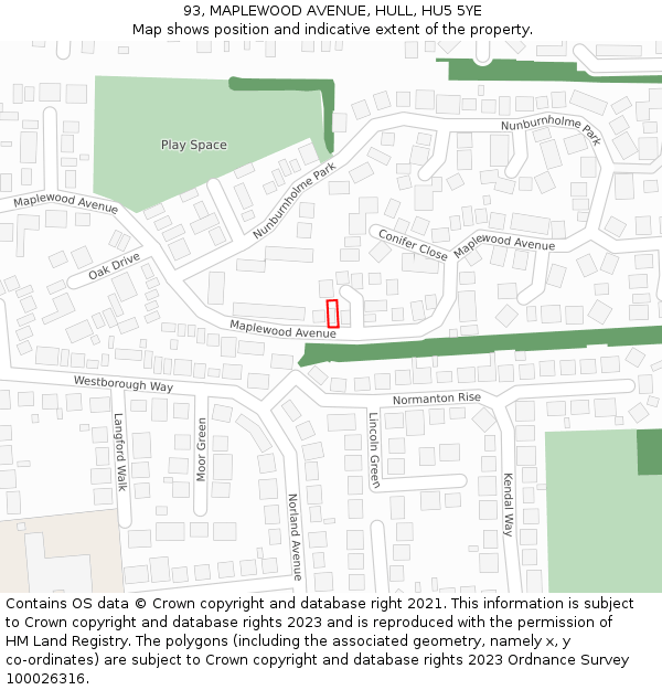 93, MAPLEWOOD AVENUE, HULL, HU5 5YE: Location map and indicative extent of plot