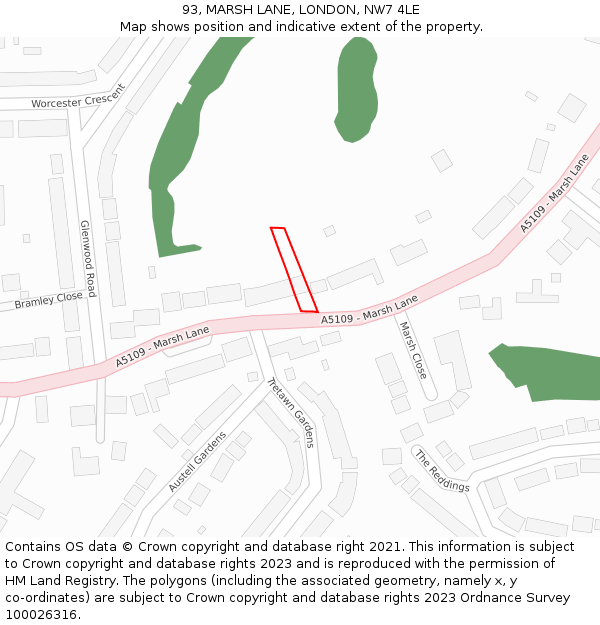 93, MARSH LANE, LONDON, NW7 4LE: Location map and indicative extent of plot