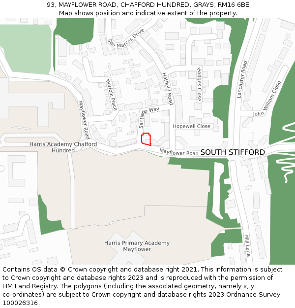 93, MAYFLOWER ROAD, CHAFFORD HUNDRED, GRAYS, RM16 6BE: Location map and indicative extent of plot