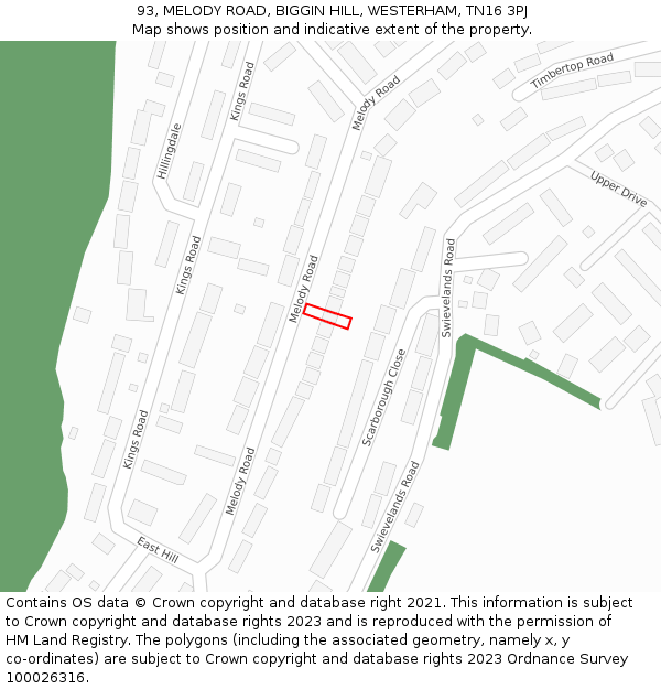 93, MELODY ROAD, BIGGIN HILL, WESTERHAM, TN16 3PJ: Location map and indicative extent of plot