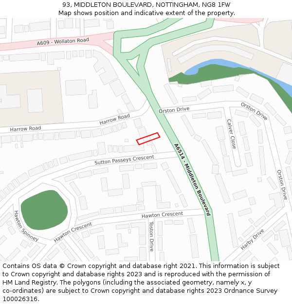 93, MIDDLETON BOULEVARD, NOTTINGHAM, NG8 1FW: Location map and indicative extent of plot