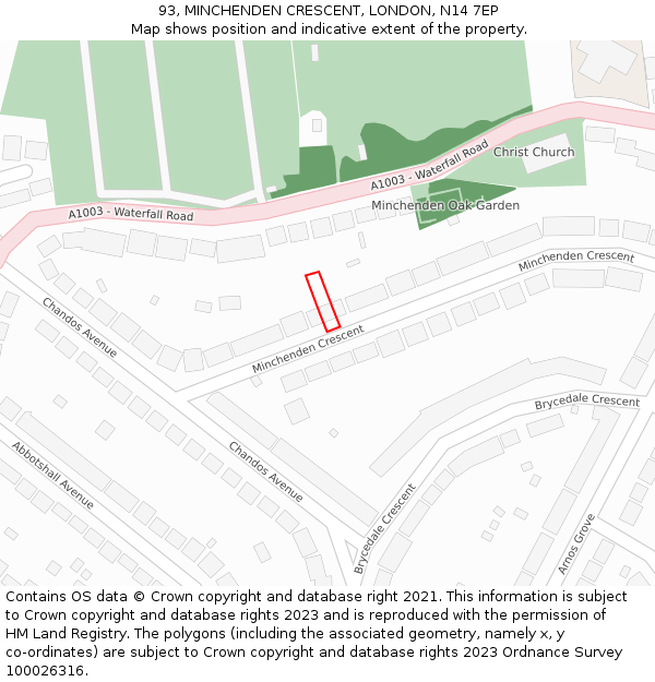 93, MINCHENDEN CRESCENT, LONDON, N14 7EP: Location map and indicative extent of plot