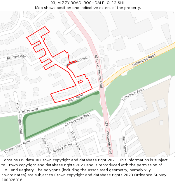 93, MIZZY ROAD, ROCHDALE, OL12 6HL: Location map and indicative extent of plot