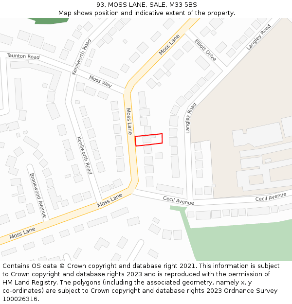 93, MOSS LANE, SALE, M33 5BS: Location map and indicative extent of plot