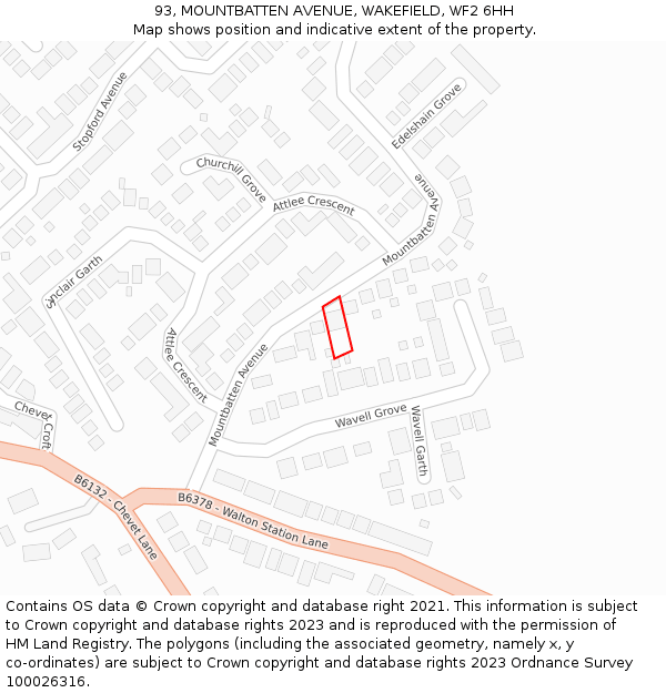 93, MOUNTBATTEN AVENUE, WAKEFIELD, WF2 6HH: Location map and indicative extent of plot